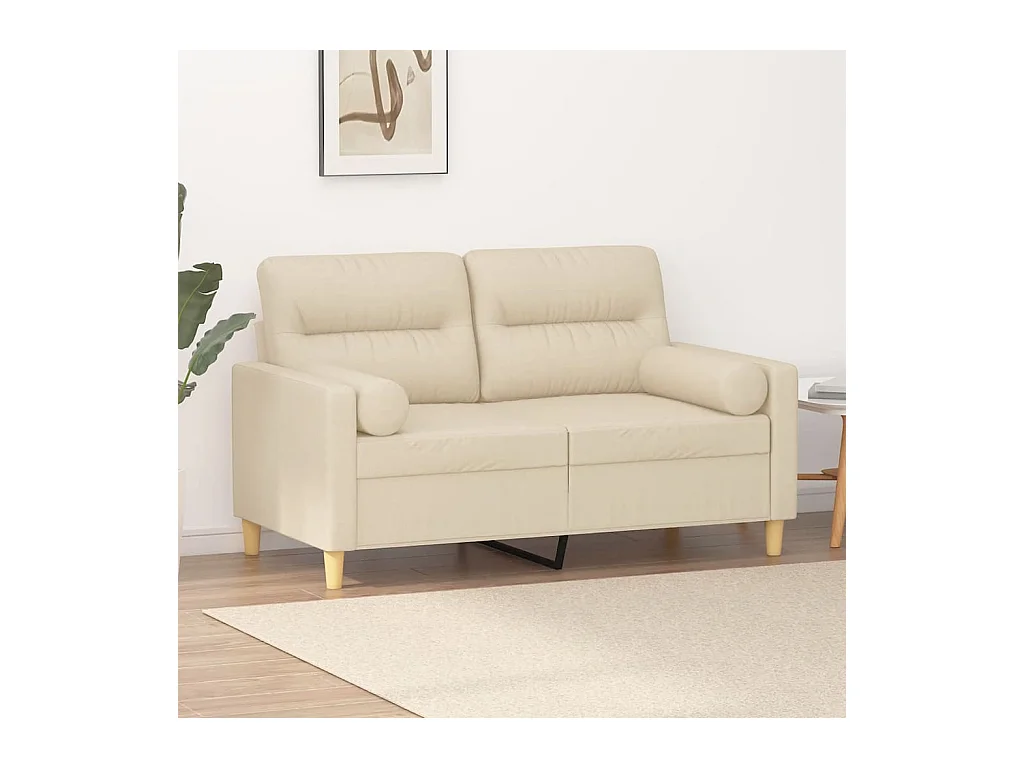 Canapé 2 places avec oreillers décoratifs crème 120 cm tissu