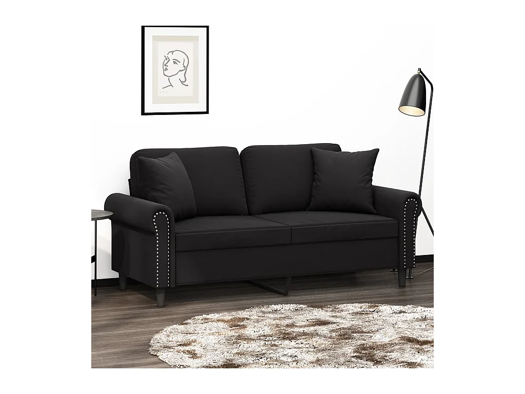 Canapé 2 places avec oreillers décoratifs noir 140 cm velours
