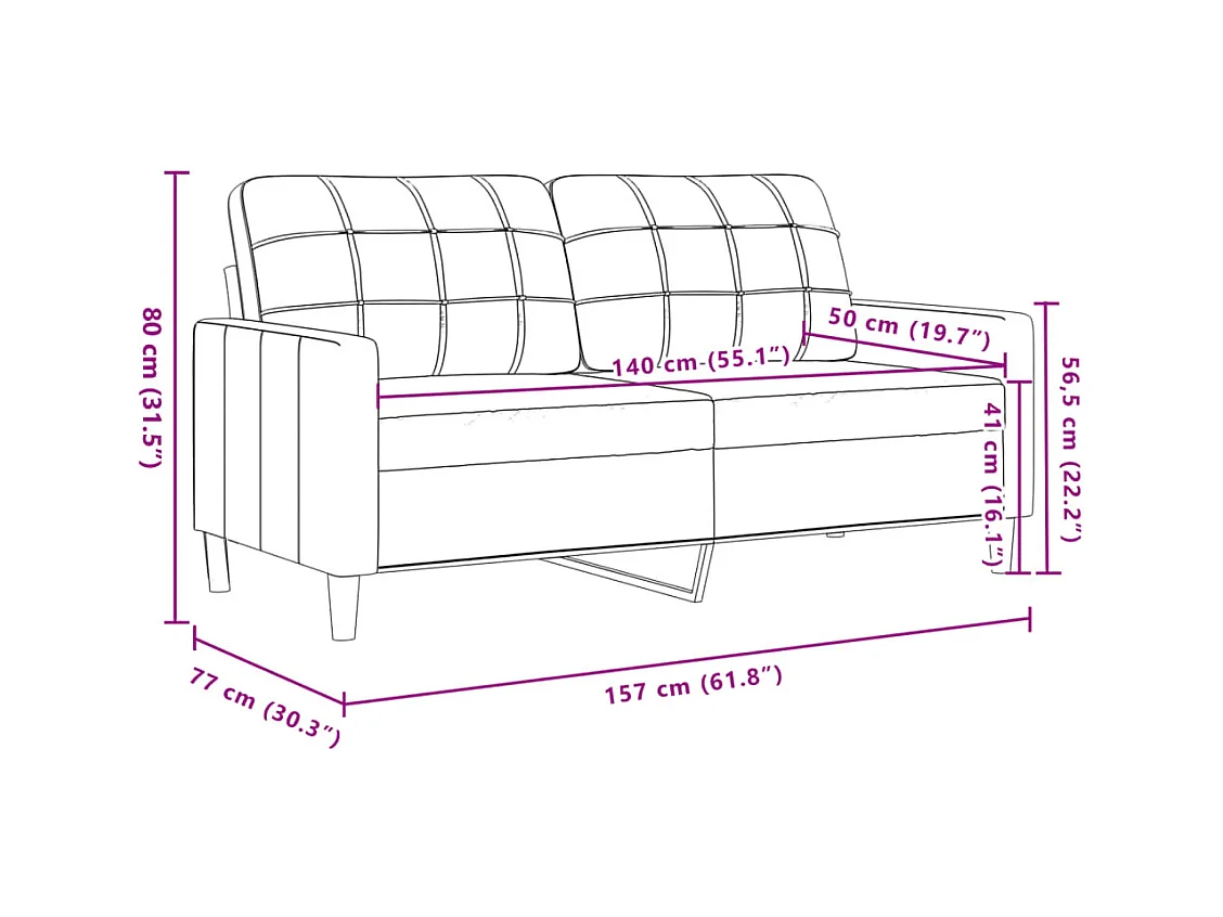 Canapé à 2 places Noir 140 cm Velours