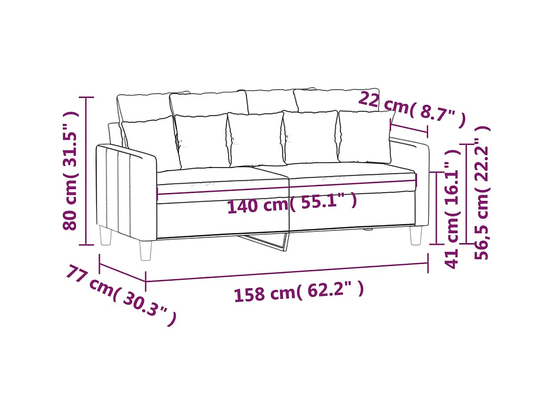 Canapé à 2 places Vert foncé 140 cm Velours
