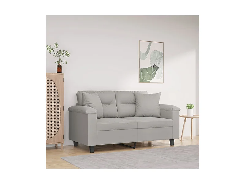 Sofá 2 lugares c/ almofadas 120 cm microfibra cinzento-claro
