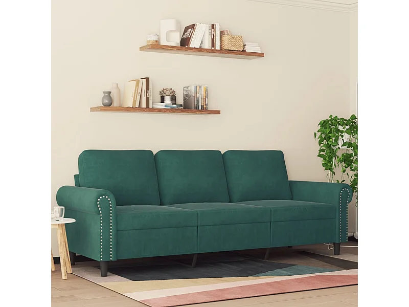 Sofá de 3 plazas terciopelo verde oscuro 180 cm
