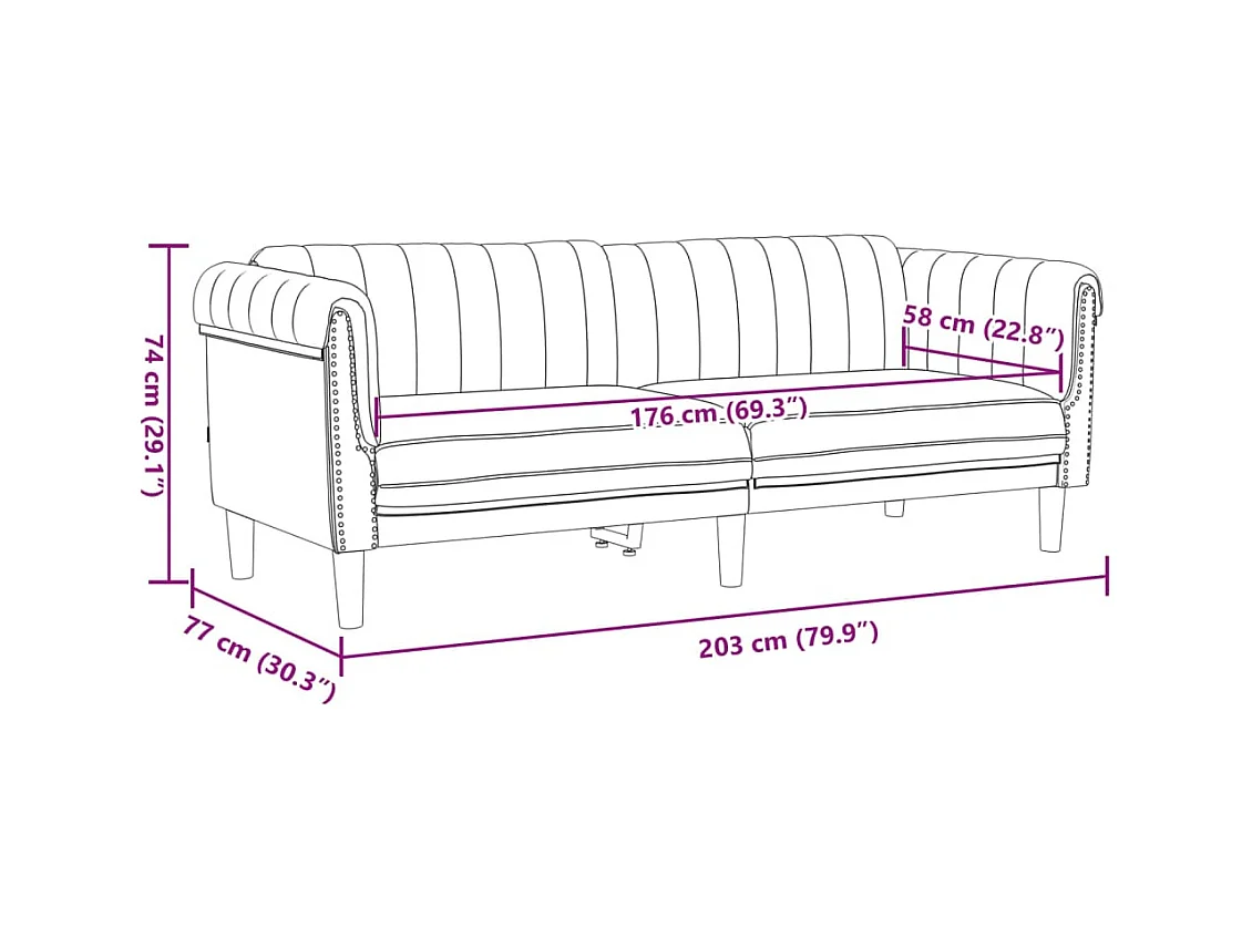 Canapé à 3 places marron velours