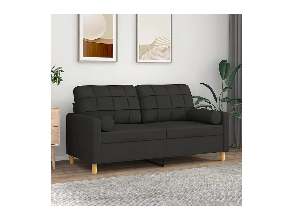Canapé 2 places avec oreillers décoratifs noir 140 cm tissu