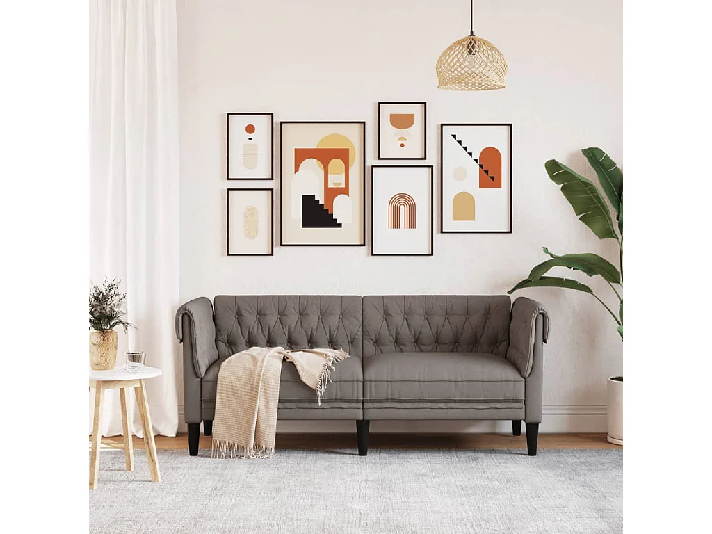 Sofá Chesterfield de 2 plazas tela gris taupe