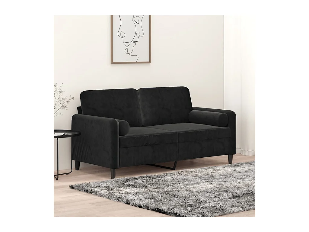 Canapé 2 places avec oreillers décoratifs noir 140 cm velours