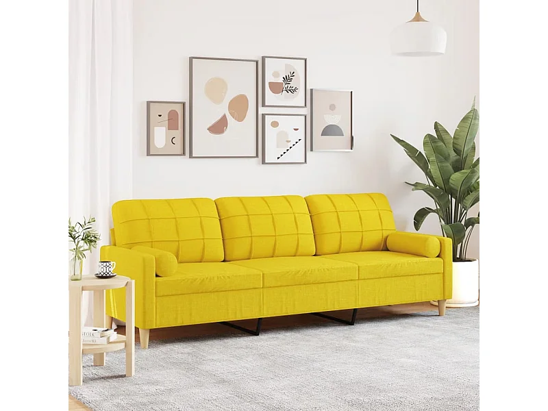 Sofá 3 lug. c/ almofadas decorativas 210cm tecido amarelo-claro