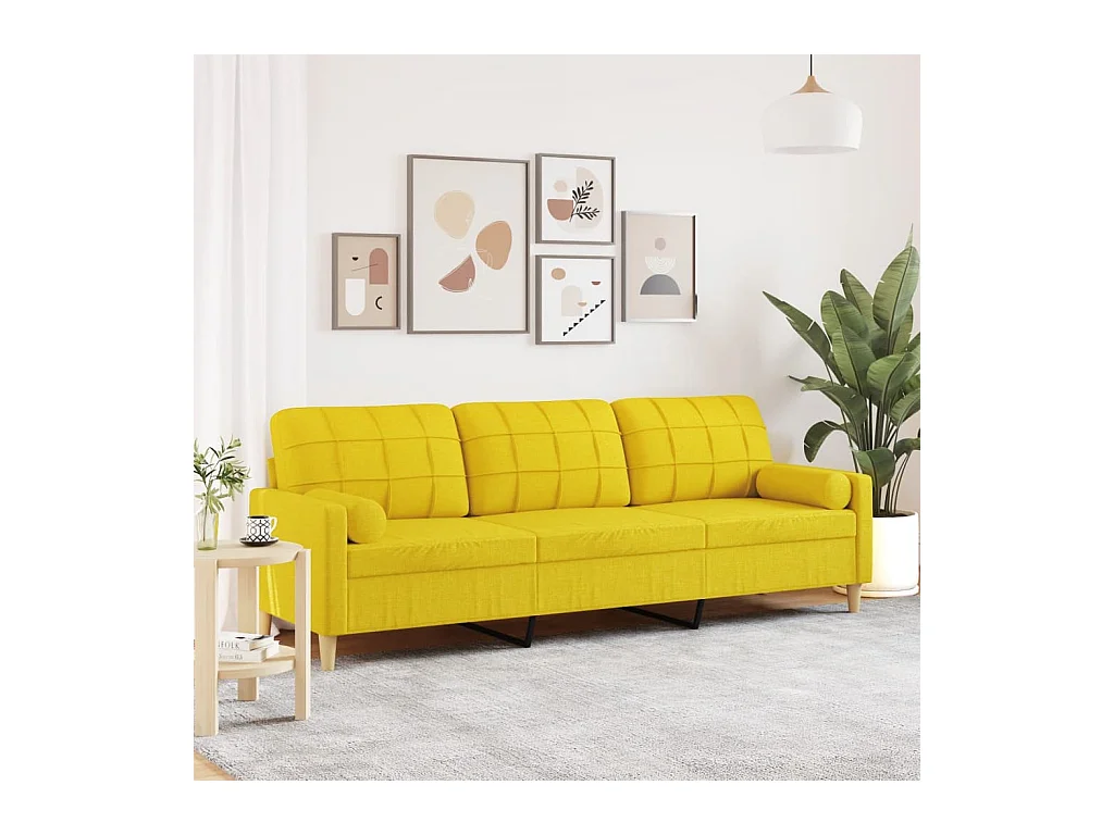 Canapé 3 places avec oreillers jaune clair 210 cm tissu