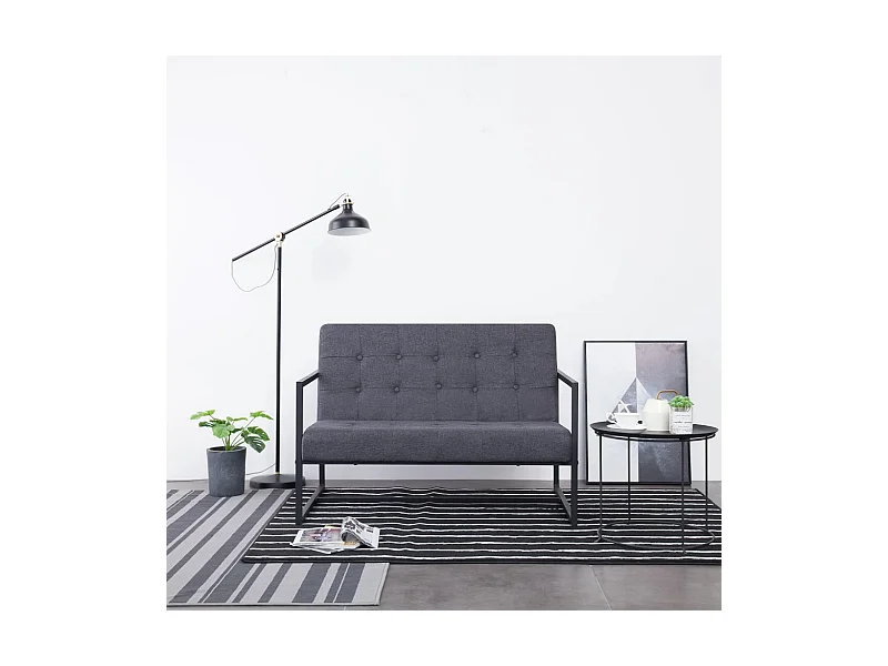 Canapé à 2 places avec accoudoirs Gris foncé Acier et tissu