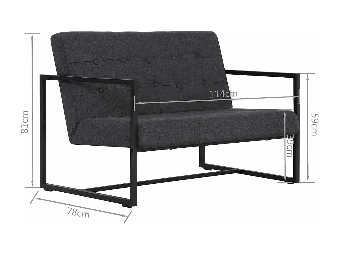 Canapé à 2 places avec accoudoirs Gris foncé Acier et tissu