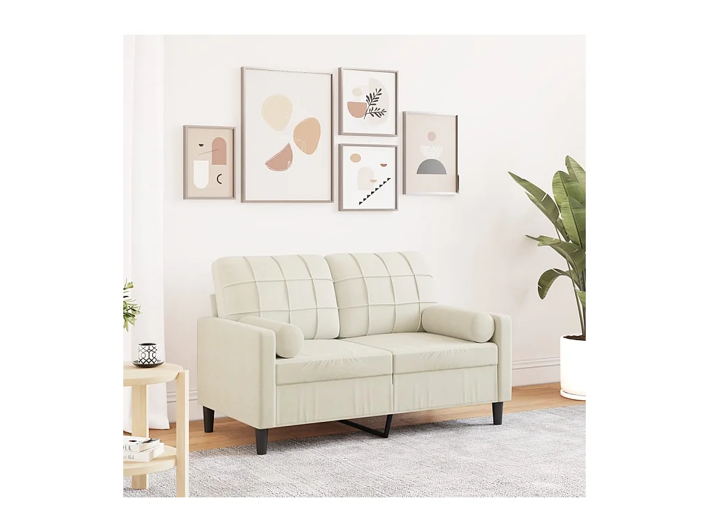 Canapé 2 places avec oreillers décoratifs crème 120 cm velours