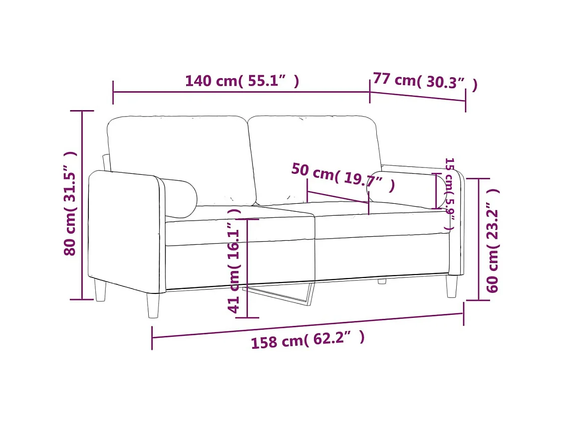 Canapé 2 places avec oreillers bordeaux 140 cm velours