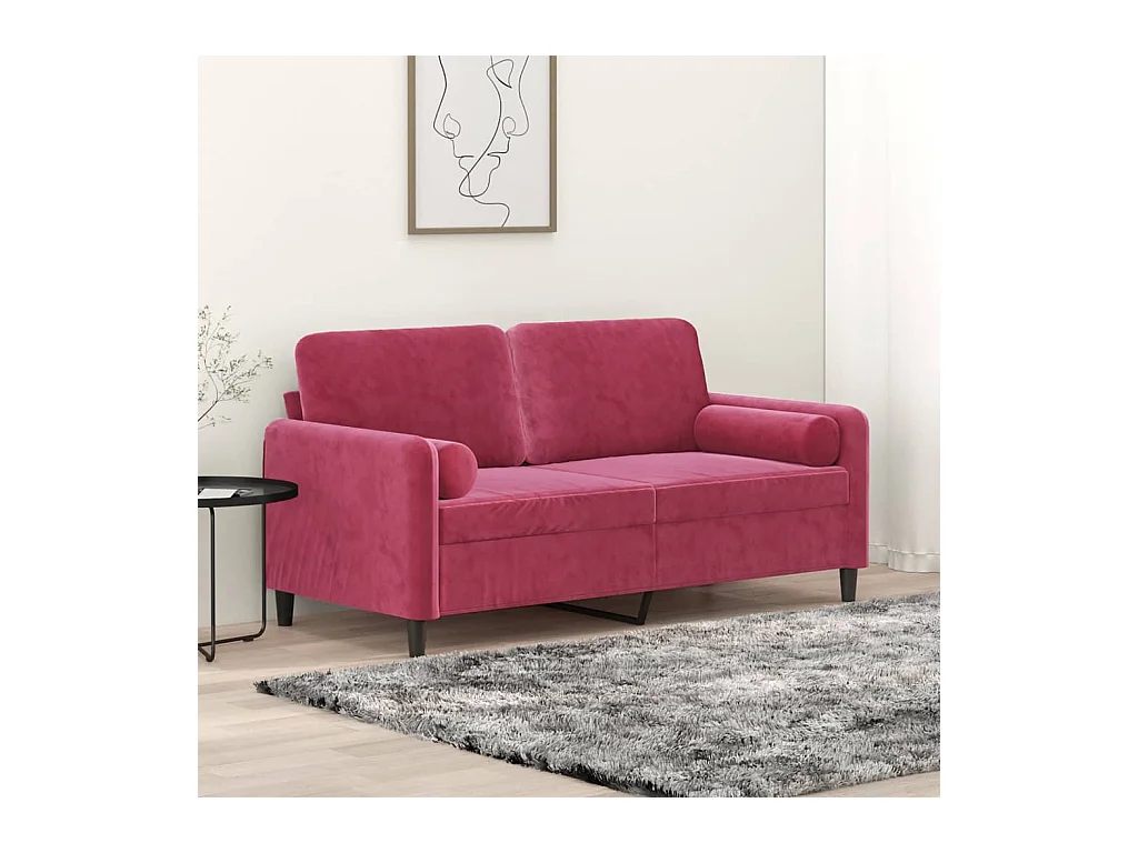 Canapé 2 places avec oreillers bordeaux 140 cm velours