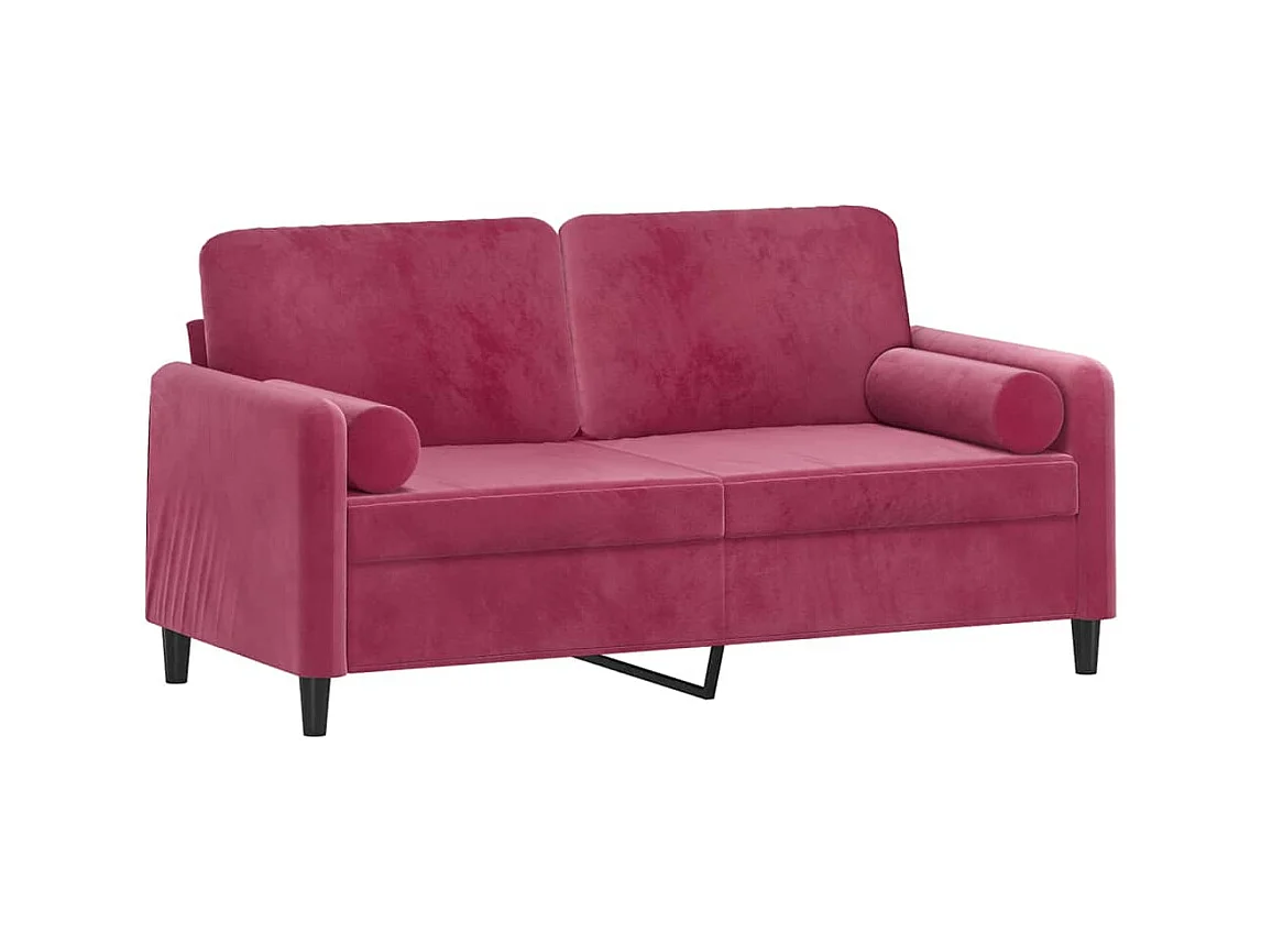 Canapé 2 places avec oreillers bordeaux 140 cm velours