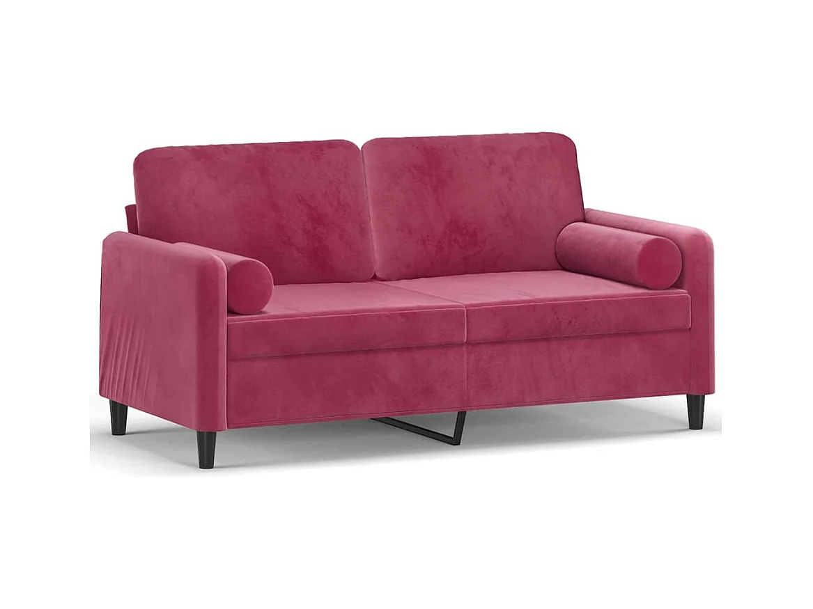 Canapé 2 places avec oreillers bordeaux 140 cm velours
