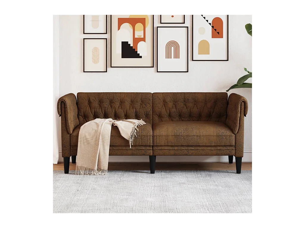 Canapé Chesterfield 2 places marron tissu