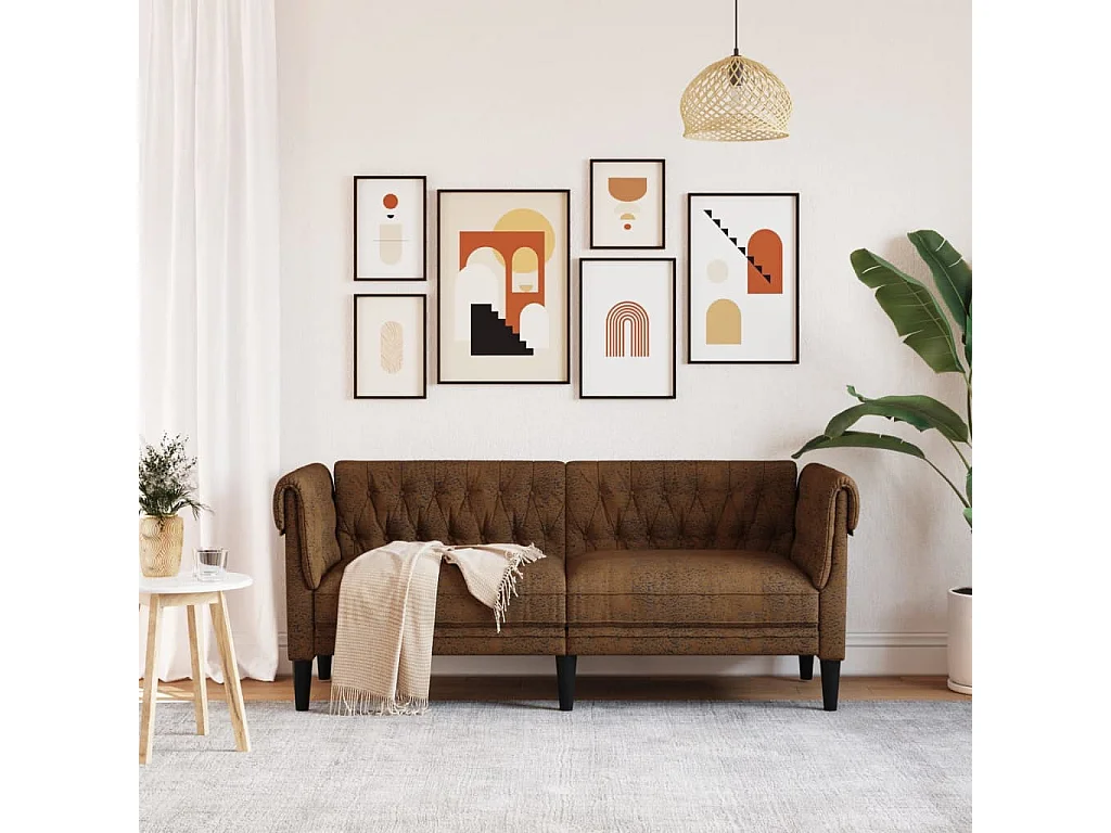 Canapé Chesterfield 2 places marron tissu