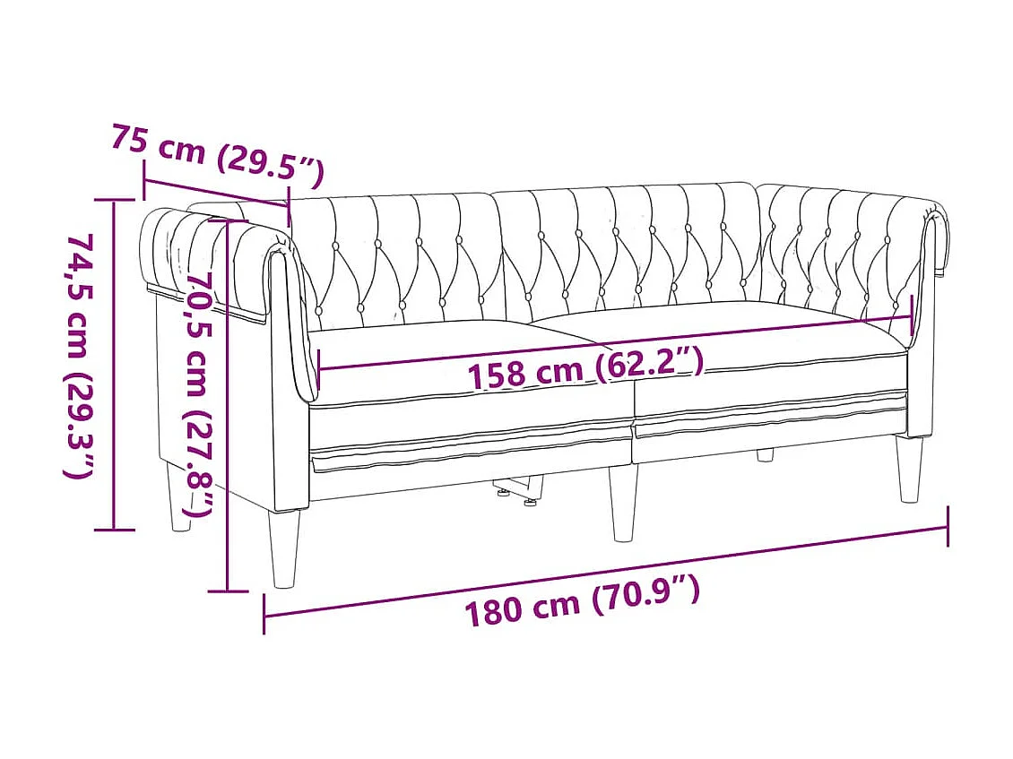 Canapé Chesterfield 2 places marron tissu