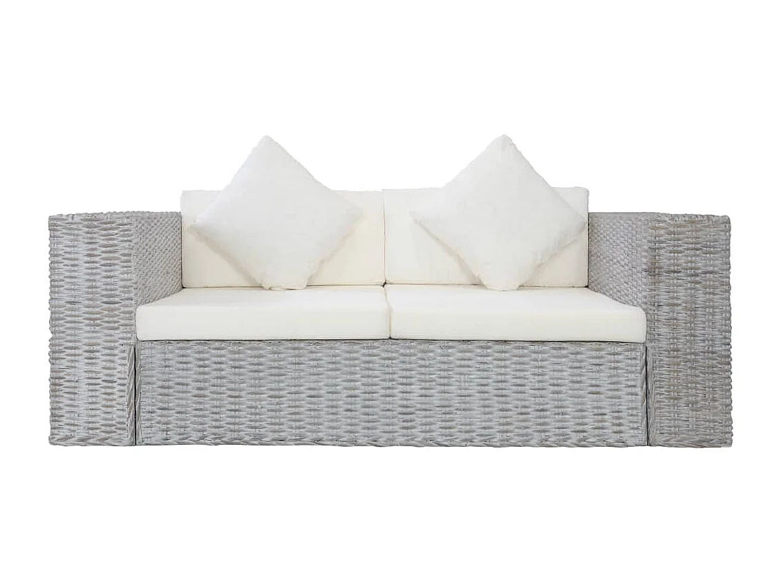 Sofá de 2 lugares com almofadões em vime genuíno cinzento