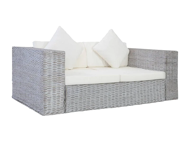 Canapé à 2 places avec coussins Gris Rotin naturel
