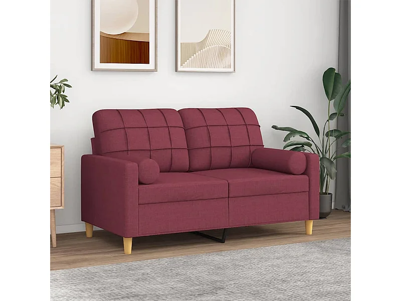 Sofá de 2 plazas con cojines tela rojo tinto 120 cm