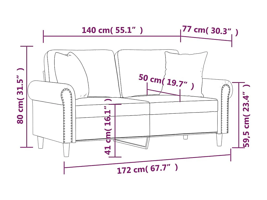 Tweezitsbank met sierkussens 140 cm kunstleer zwart