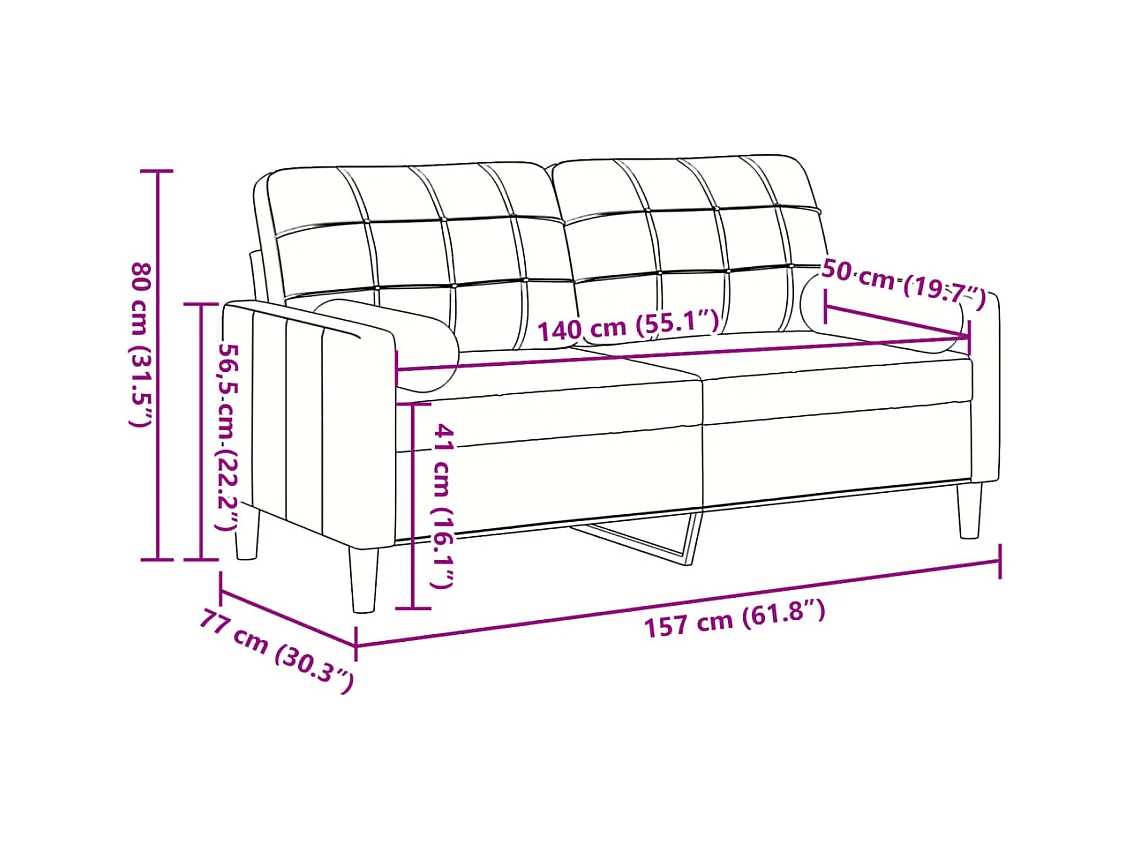 Canapé 2 places avec oreillers décoratifs noir 140 cm velours
