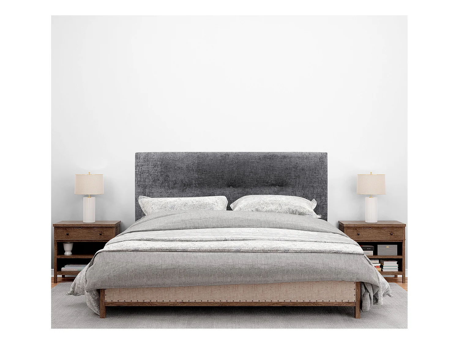 DHOME Tête de Lit Laine Naturelle avec Boutons 160x50cm Lits 150/160 - Gris Foncé