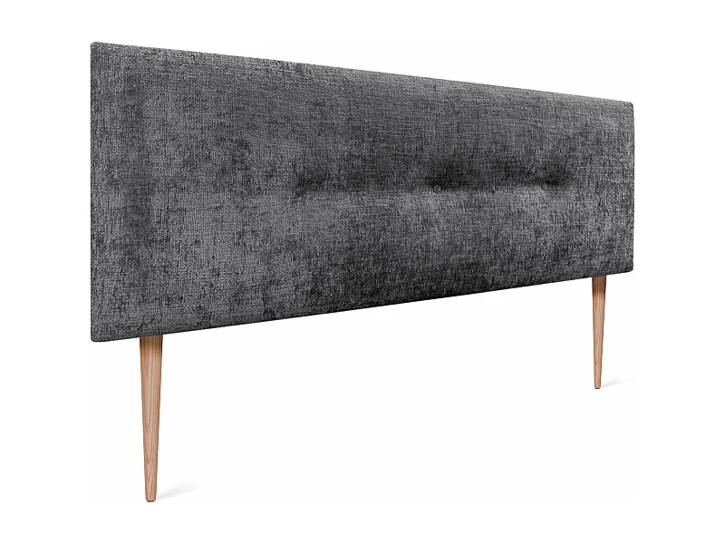 DHOME Tête de Lit Laine Naturelle avec Boutons 145x105cm avec Pieds de Lit 140/135 - Gris Foncé