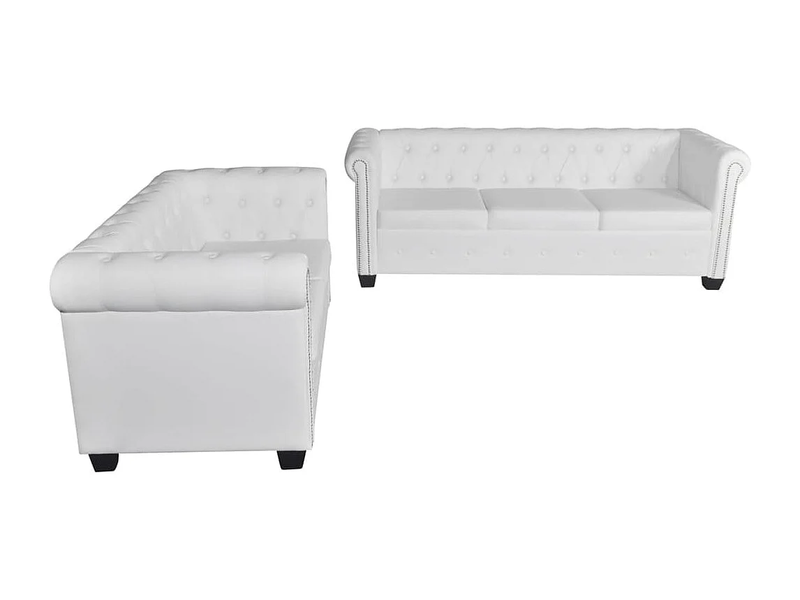 Bankstel 2-zits en 3-zits Chesterfield kunstleer wit