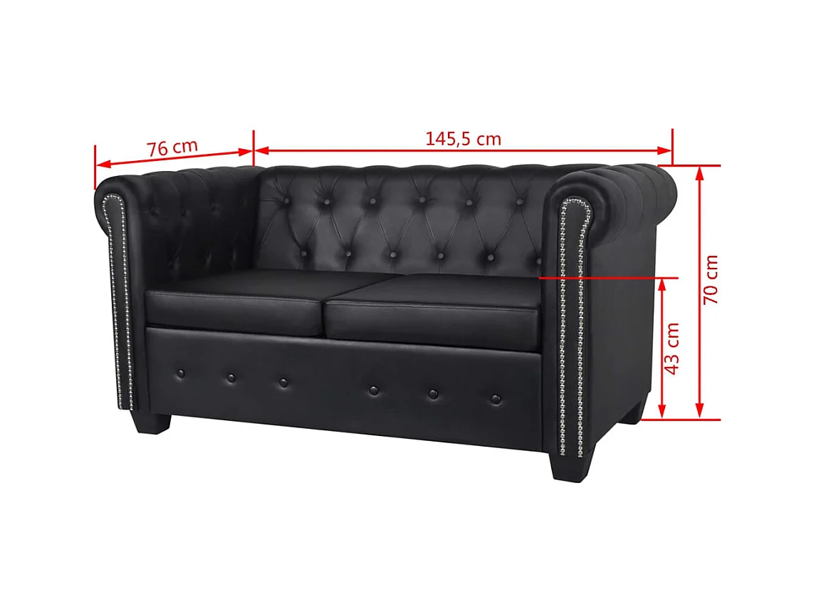 Conjunto sofás Chesterfield 2 + 3 lugares couro artific. preto
