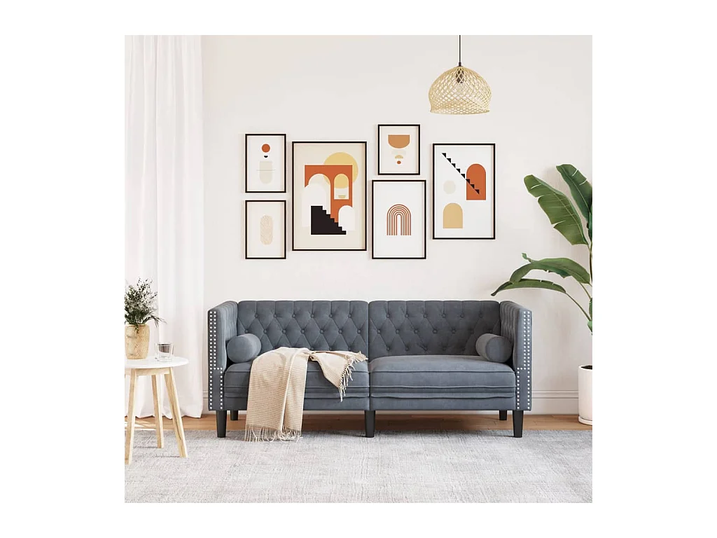 Canapé Chesterfield avec traversins 2 places gris foncé velours