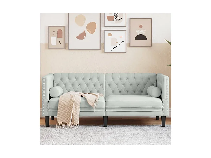 Canapé Chesterfield avec traversins 2 places gris clair velours