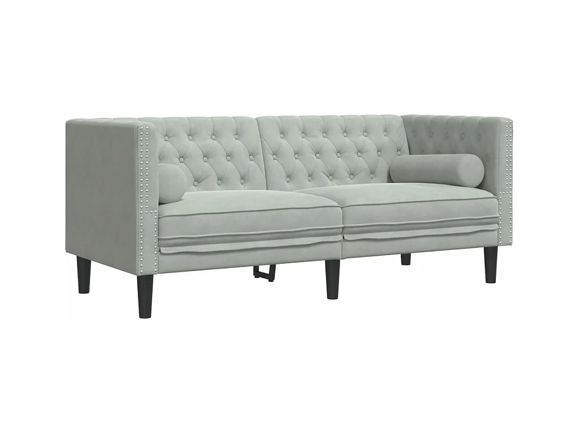 Canapé Chesterfield avec traversins 2 places gris clair velours