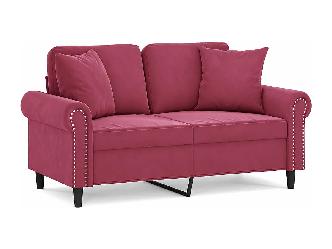Canapé 2 places avec oreillers bordeaux 120 cm velours