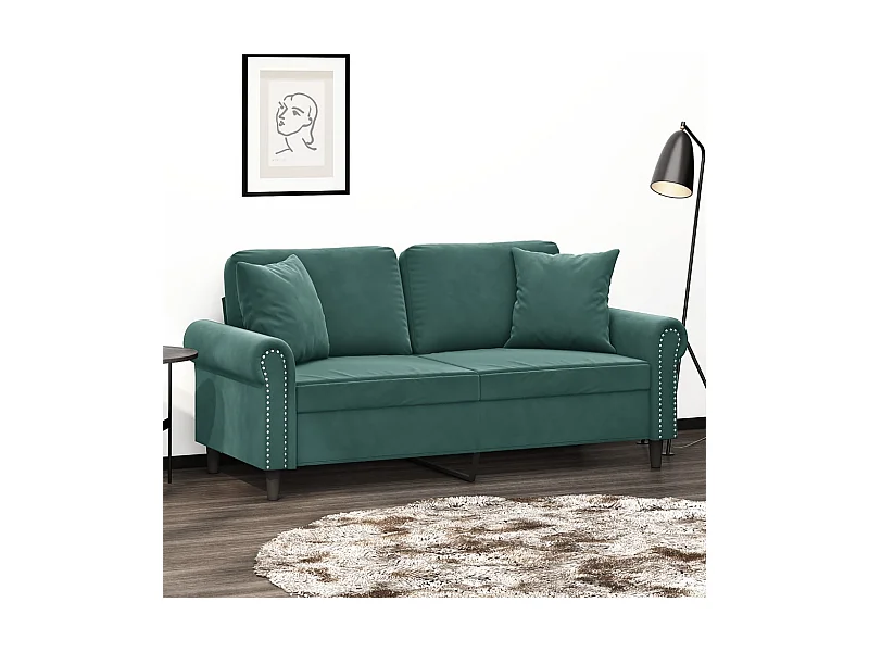 Canapé 2 places avec oreillers vert foncé 140 cm velours