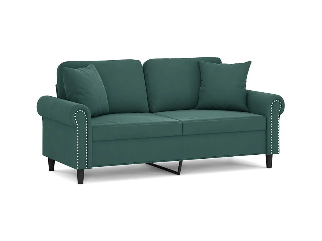 Canapé 2 places avec oreillers vert foncé 140 cm velours