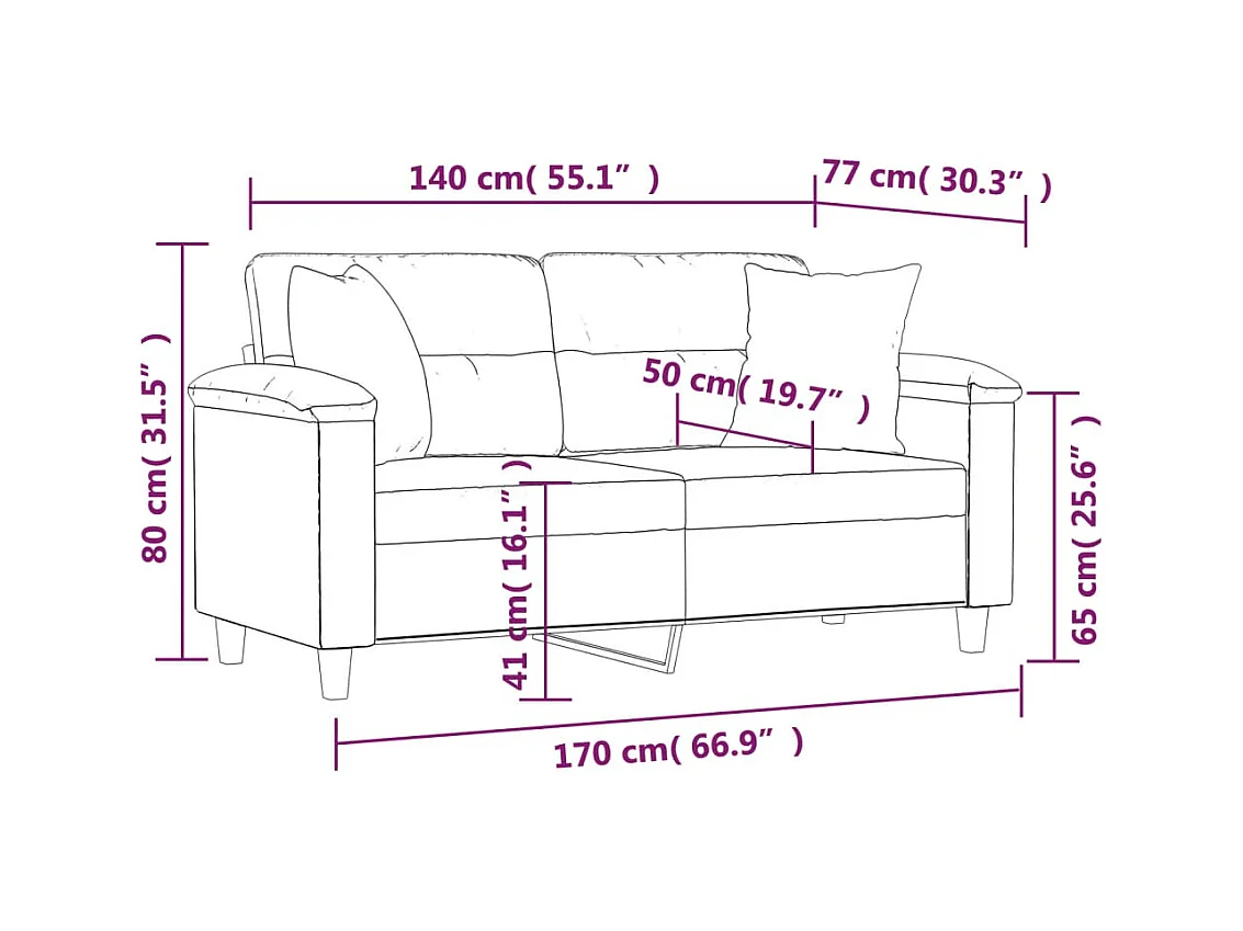 Sofá 2 lugares c/ almofadas 140 cm microfibra cinza-acastanhado