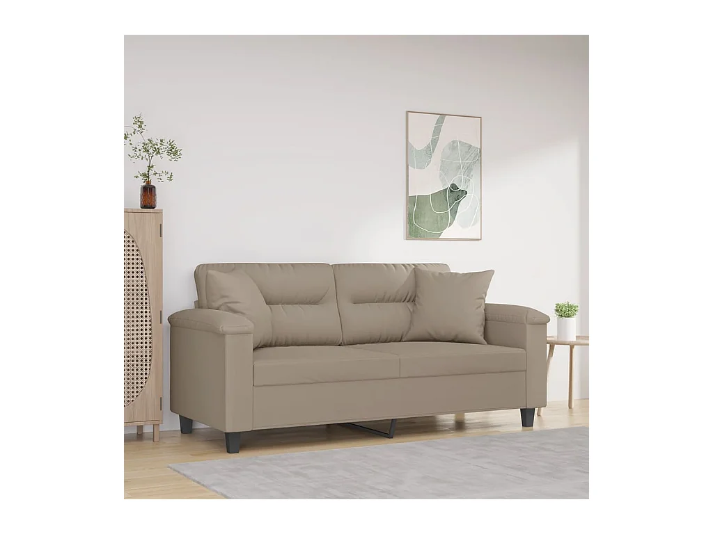 Sofá 2 lugares c/ almofadas 140 cm microfibra cinza-acastanhado