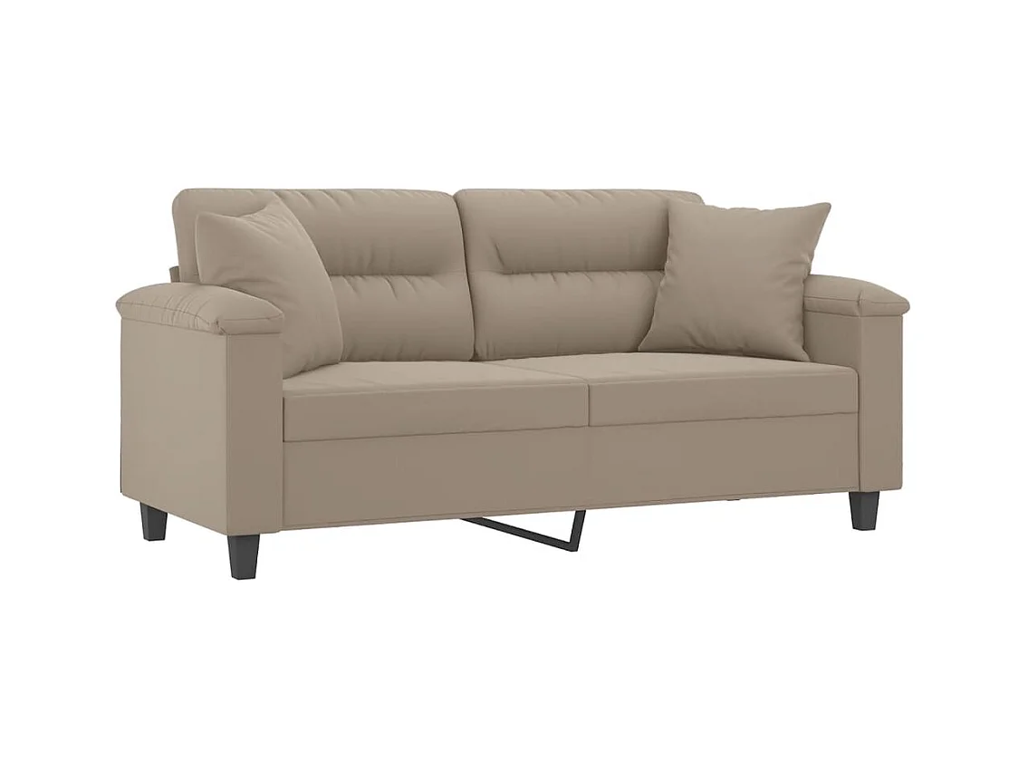 Sofá 2 lugares c/ almofadas 140 cm microfibra cinza-acastanhado