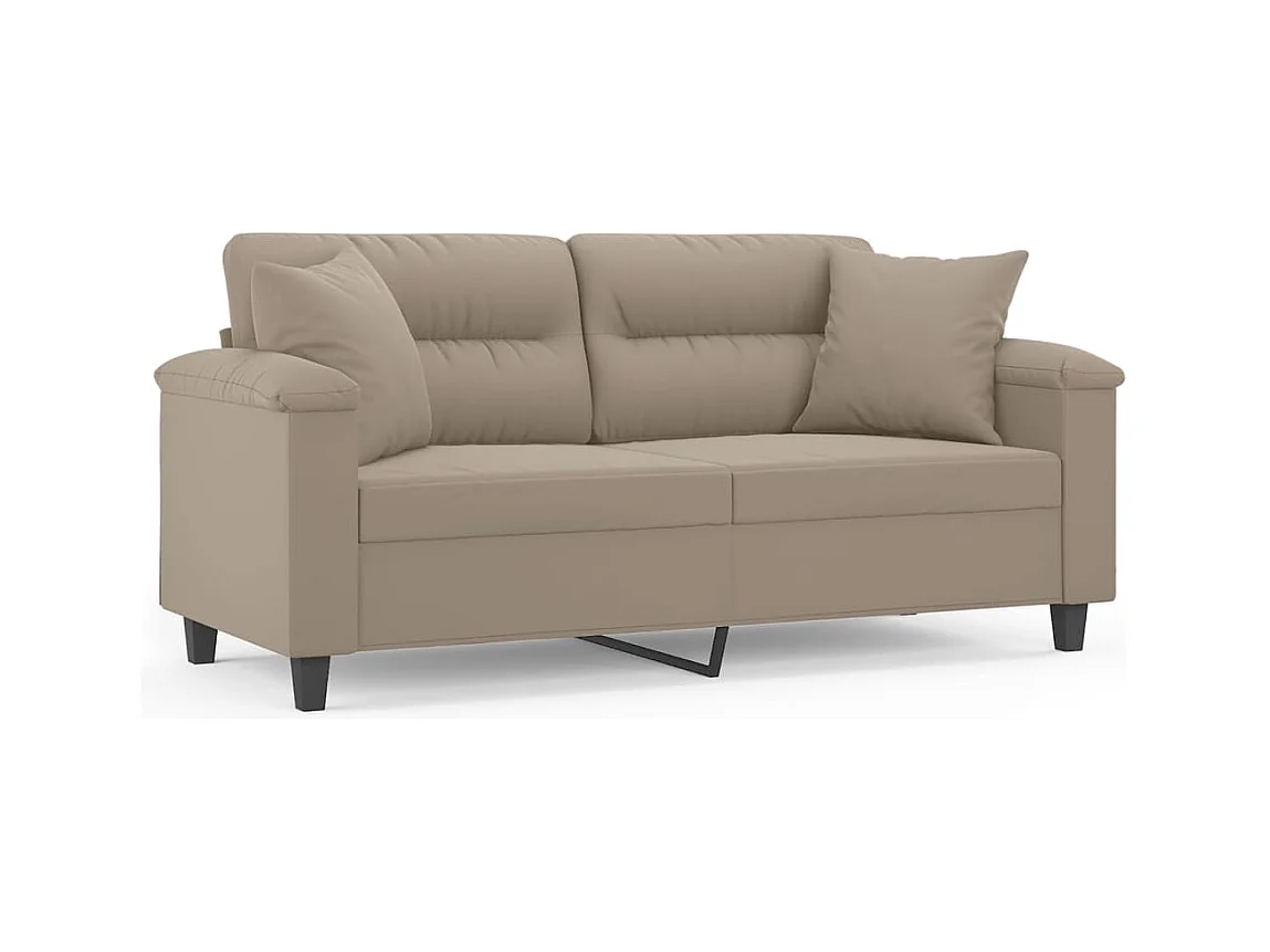 Sofá 2 lugares c/ almofadas 140 cm microfibra cinza-acastanhado