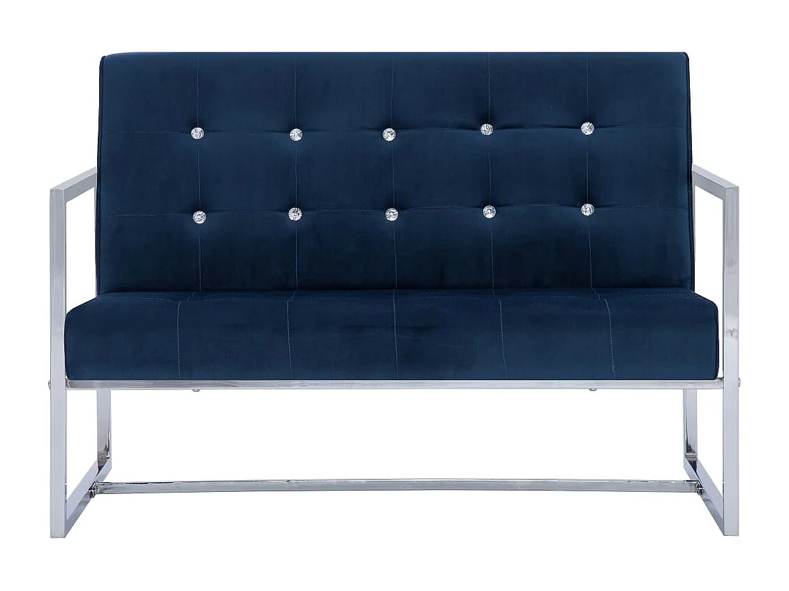 Tweezitsbank met armleuningen chroom en fluweel blauw