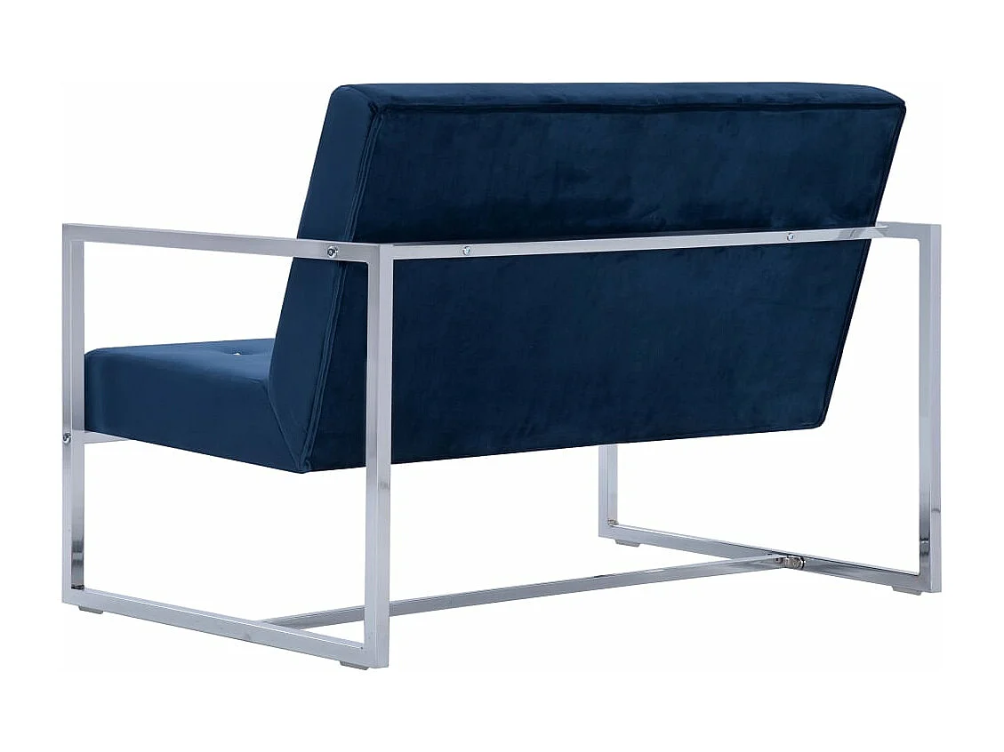 Tweezitsbank met armleuningen chroom en fluweel blauw