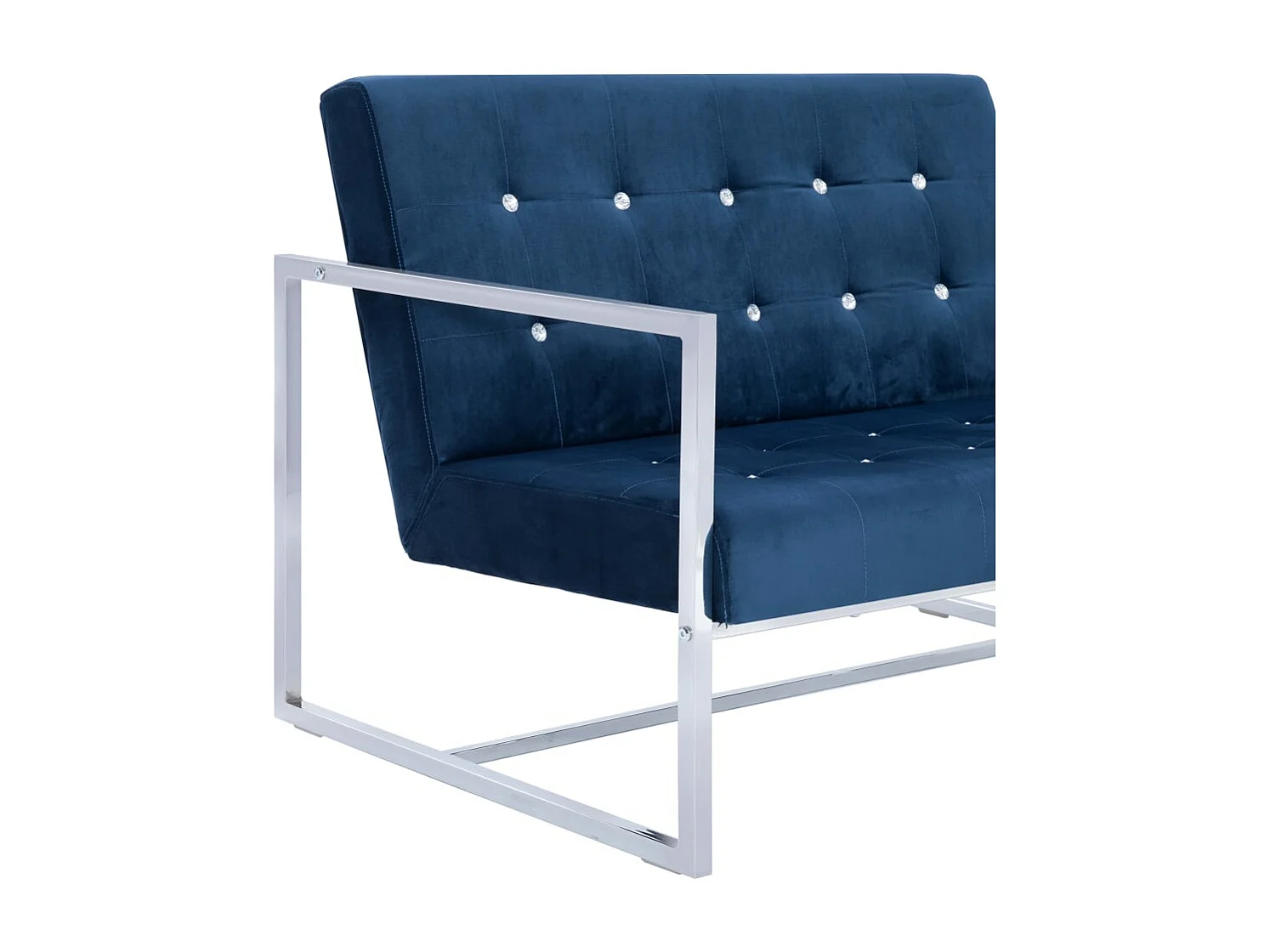 Tweezitsbank met armleuningen chroom en fluweel blauw