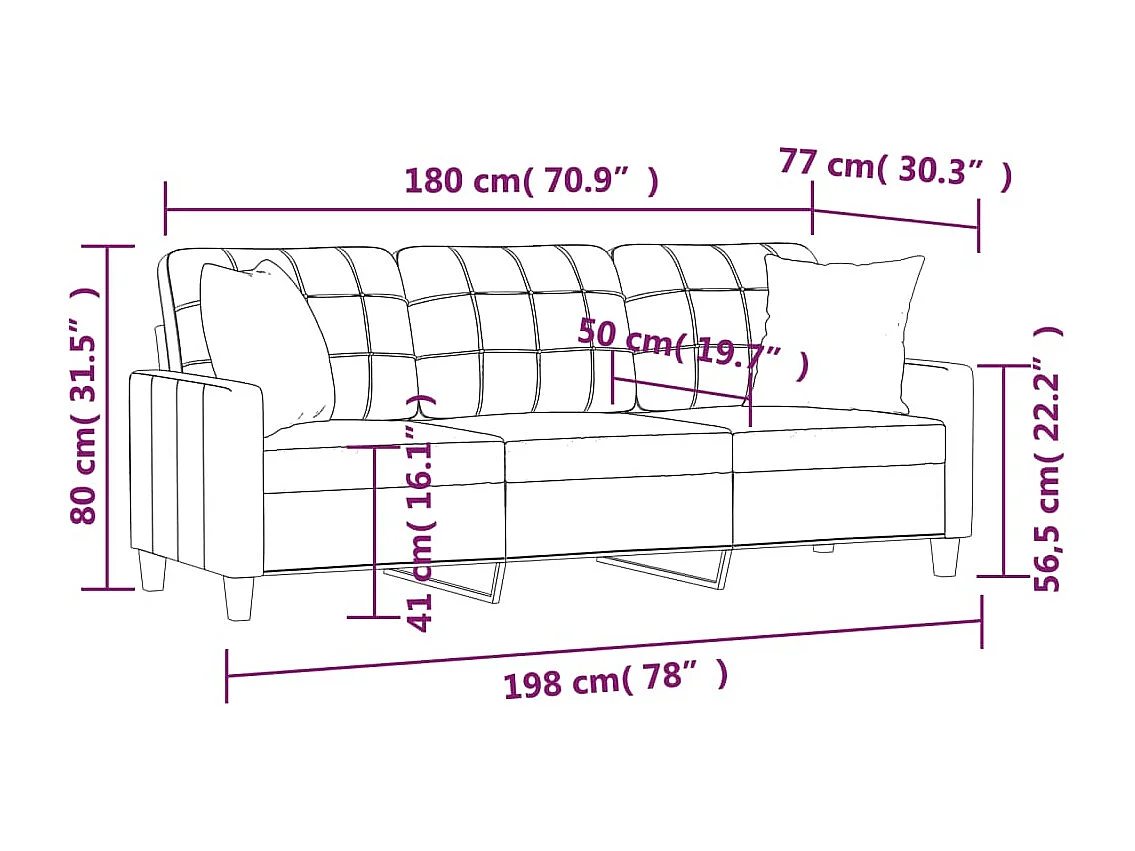 Canapé 3 places avec oreillers bordeaux 180 cm similicuir