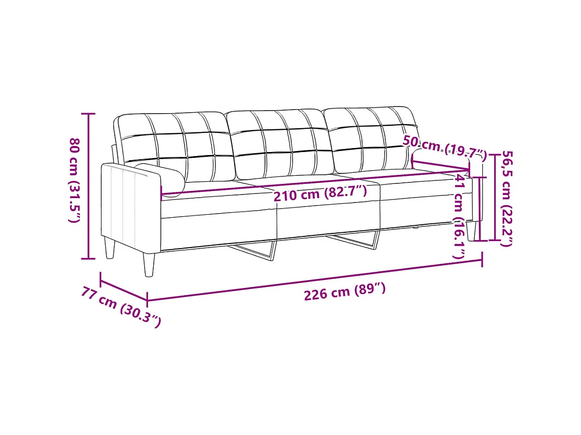 Canapé 3 places avec oreillers décoratifs jaune 210 cm velours