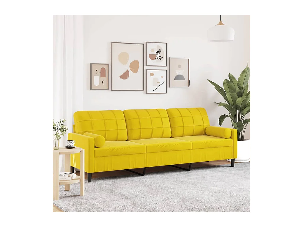 Canapé 3 places avec oreillers décoratifs jaune 210 cm velours