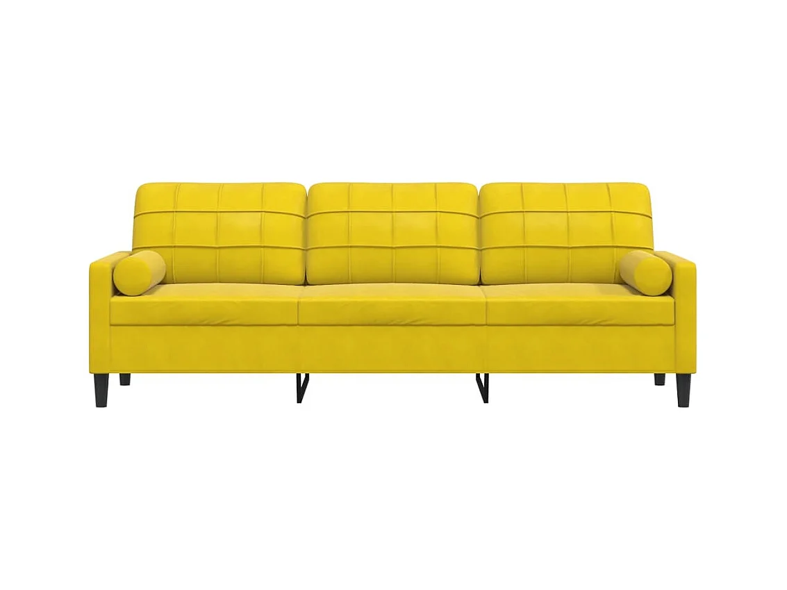 Canapé 3 places avec oreillers décoratifs jaune 210 cm velours