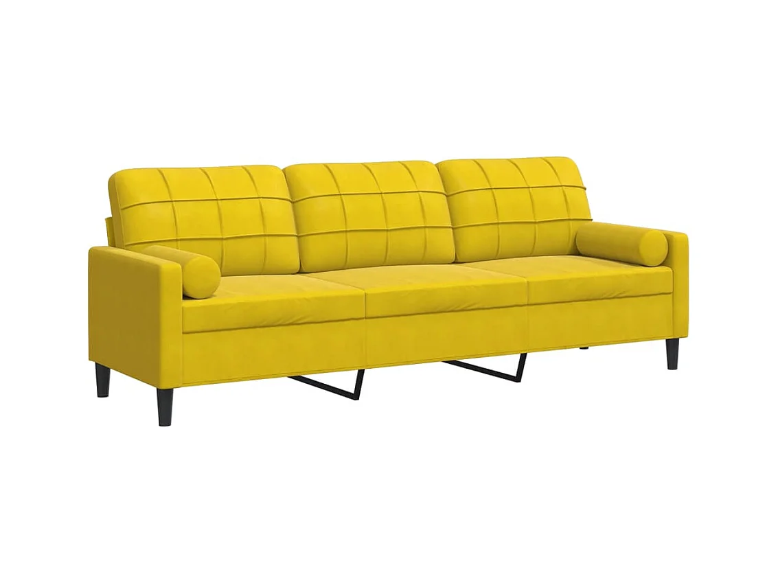Canapé 3 places avec oreillers décoratifs jaune 210 cm velours