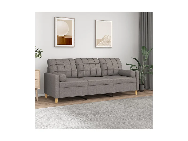 Canapé 3 places avec oreillers décoratifs taupe 180 cm tissu